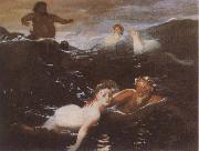 Arnold Bocklin Playing in the Waves Sweden oil painting reproduction